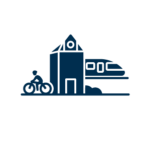 Icon representing urban mobility with bike and train